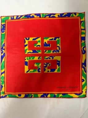 Vintage Givenchy Amarige Silk Scarf Pocket Square 4G Logo